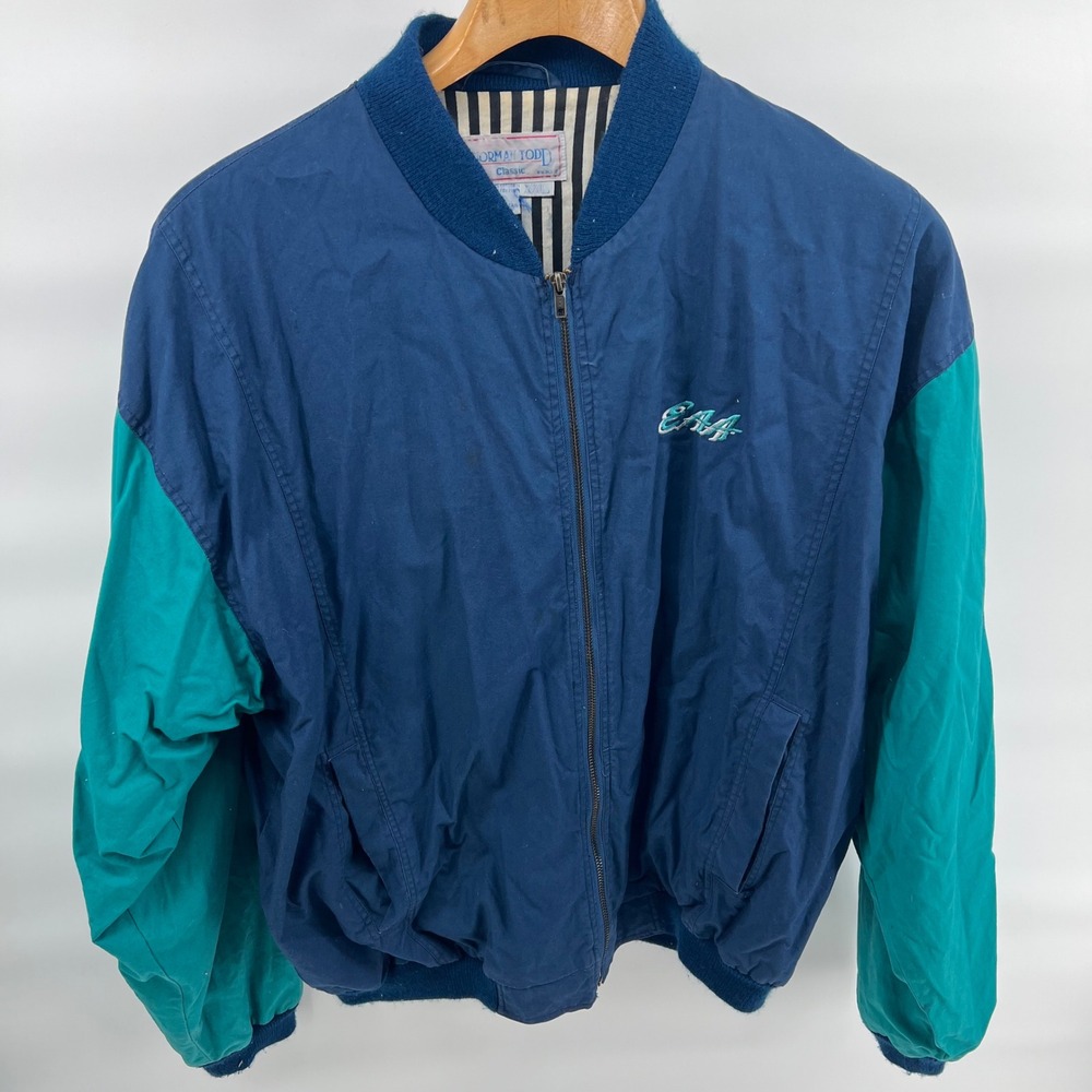 Norman Todd Classic Mens XXL Bomber Jacket EAA‎ Navy Teal Color Block Zip Up - Picture 2 of 9